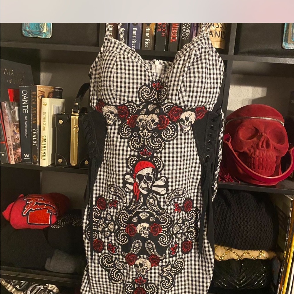 Black and White Skull Print Mini Dress
